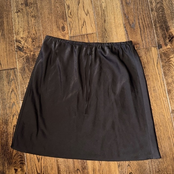 Fun 2 Fun Black Drawstring Satin Mini Skirt - Picture 1 of 4